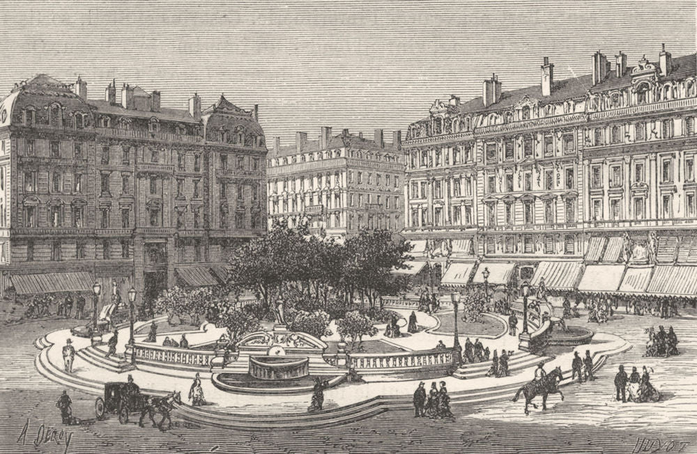 RHÔNE. Lyon. Place des Jacobins 1880 old antique vintage print picture